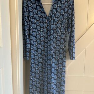 J. McLaughlin Blue Patterned Collared & Belted Women’s Dress